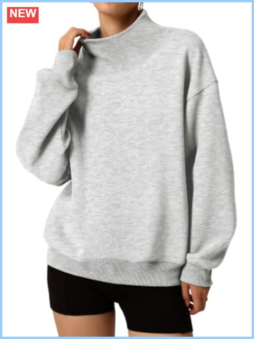 Mock Neck Sweatshirt Oversized Pullover Side Pockets Cotton-Blend